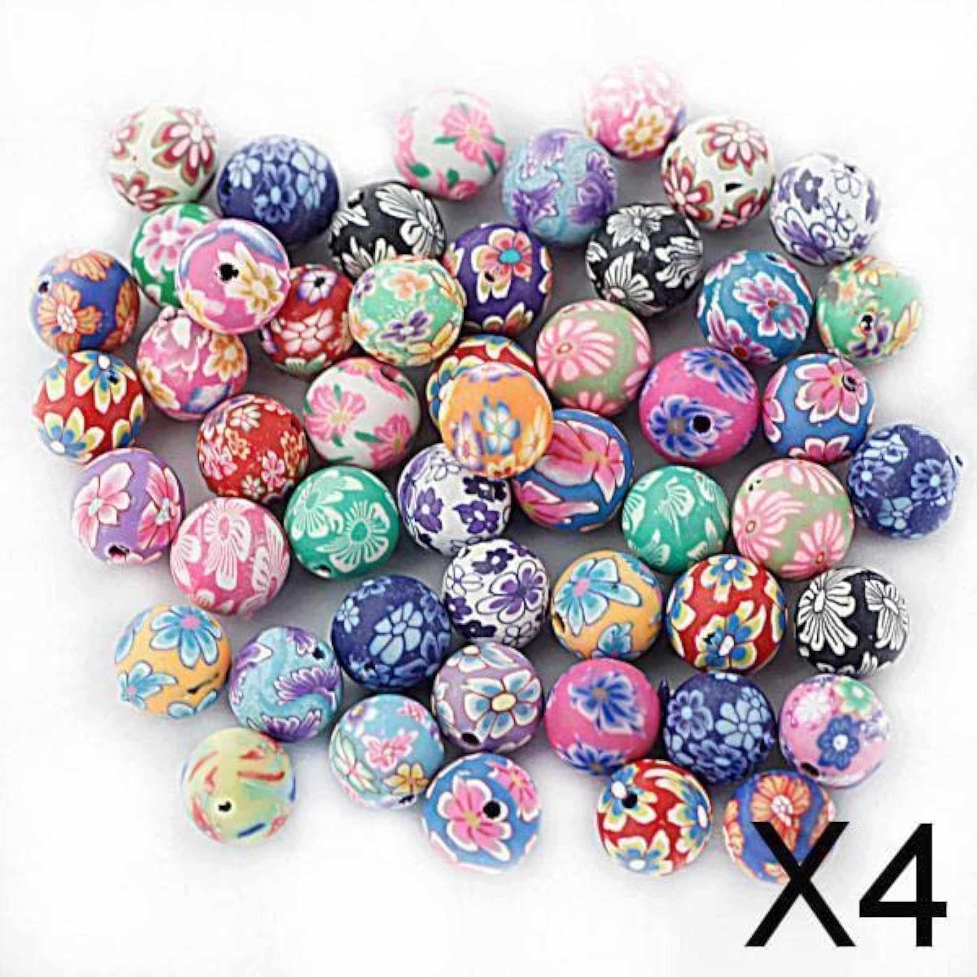 Floral Polymer Clay Round Beads, Craft Accessories